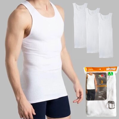NEW Fruit of the Loom Men's White A-Shirt 3-Pack, Eversoft Tagless , Size S