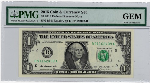 2013 $1 FRN ~ 2015 COIN & CURRENCY SET ~ PMG GEM UNCIRCULATED!