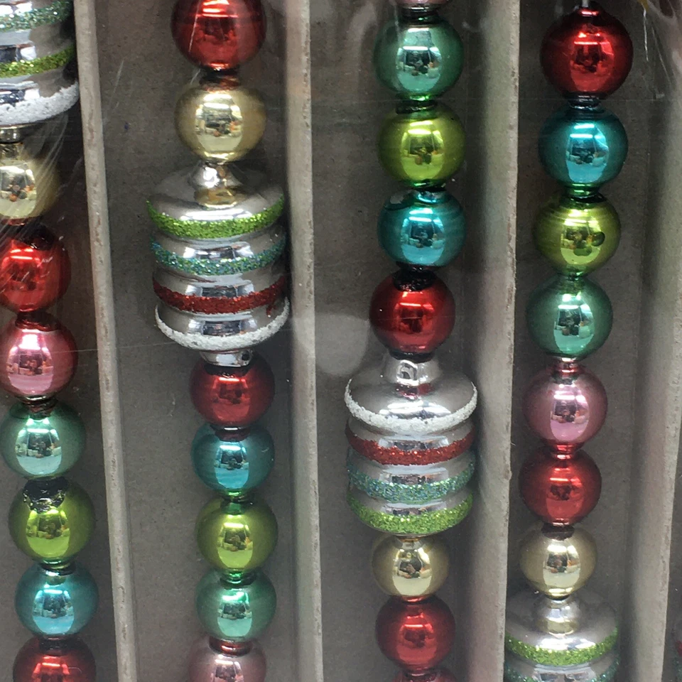 Guirnalda de árbol de Navidad de vidrio brillante Radko figurativa roja rosa verde aguamarina 7 pies - Imagen 3 de 4