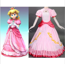 Super Mario Princess Peach Adult Costume Bros and Luigi Cosplay Pink Dress Gown
