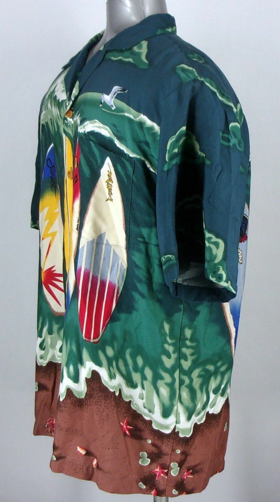 PARADISE FOUND Large Men's Button-Front  Short Sleeve SurfBoards 100% Rayon L