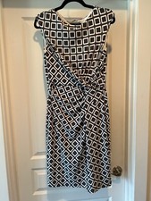 Lauren Ralph Lauren Dress Womens Sz 10 Gray White Sleeveless Ruched Knee Length