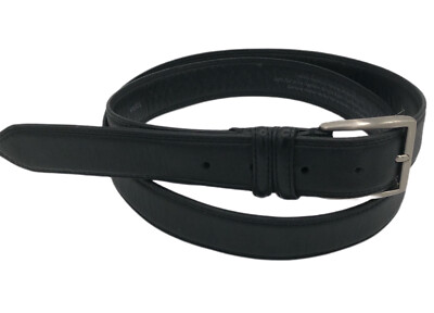 Mens Size 50 Genuine FULL GRAIN Classic Black Leather Belt Silver