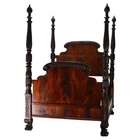 Monumental American Empire Neoclassical Carved Flame Mahogany Poster Bed c1840