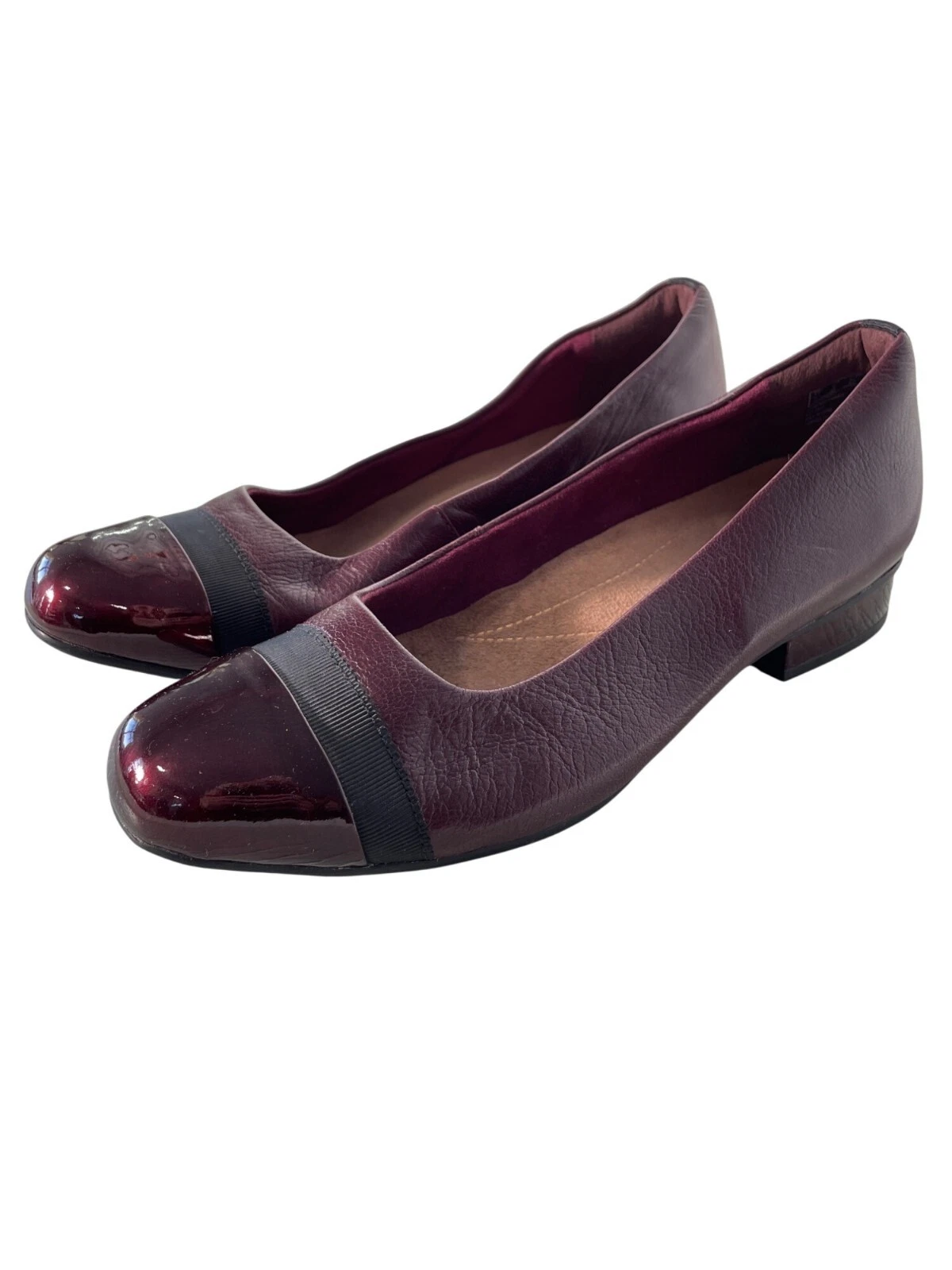 Mocassini Clarks Keesha slip on taglia 9 punta a cappuccio bordeaux nero carriera business casual