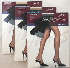 Hanes Pantyhose 3Pack Silk Reflections Control Top Sheer Toe 717 SM AB 3 colors