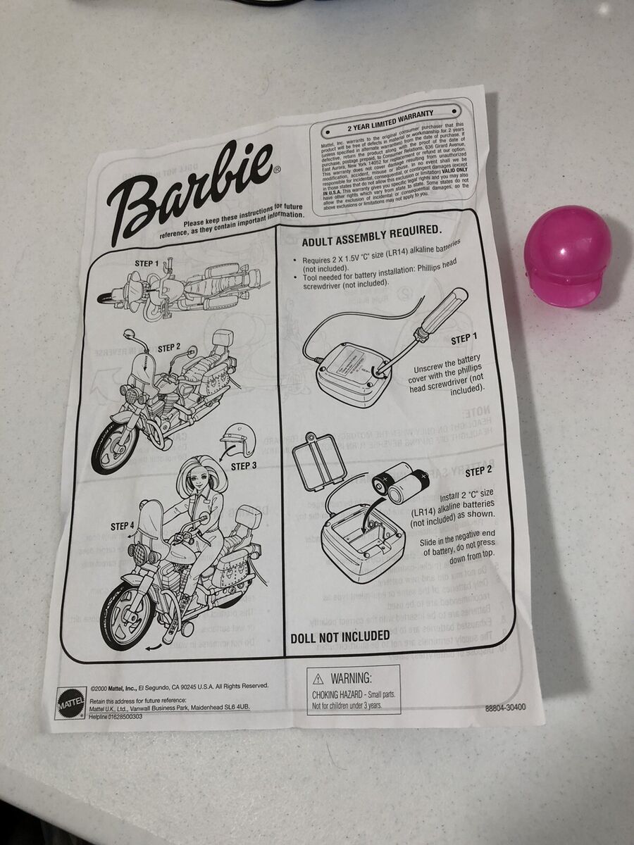 Barbie 1999 Motorcycle with Lights Tethered Remote Control Barbie 1999 Motorcycle with Lights Tethered Remote Control