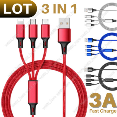 10Pack 3 in 1 Fast USB Charger Cable Universal Phone Cord Lot For iPhone Samsung