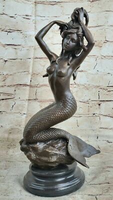 Unterzeichnet Original Hautfarben Sexy Meerjungfrau Bronze Statue Mystisch See