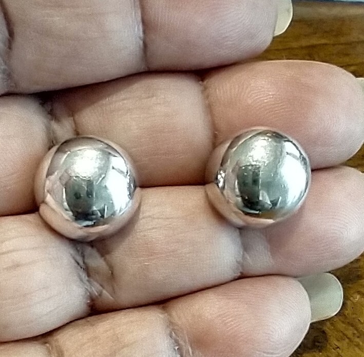 925 Button Domed Stud Earrings (E345) - image 1