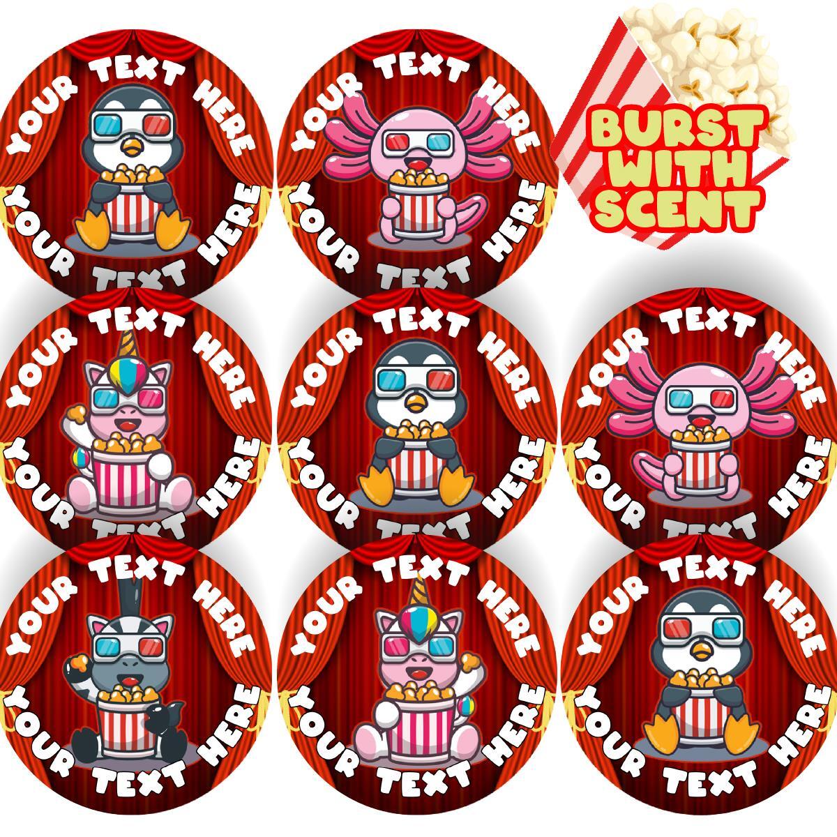 120 Popcorn Animals Scented Personalised Stickers - Teachers Nursery Parents