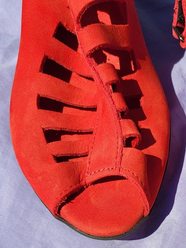 Arche Nubuck Caged Cutouts Open Toe Block Heel Red Size 37 US Size 6-6.5 Baddie - Picture 20 of 24