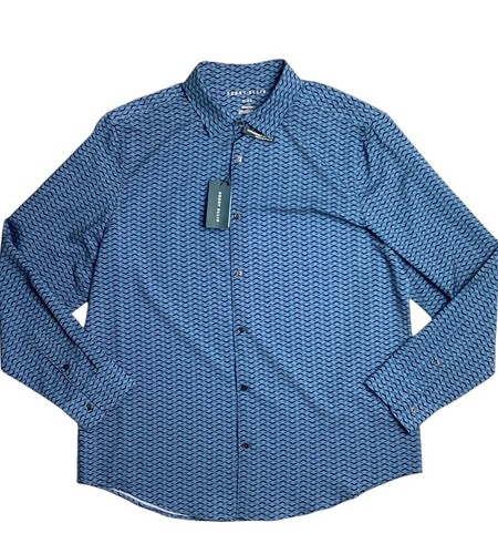 Perry Ellis Mens Button Down Shirt Blue Combo 2XL