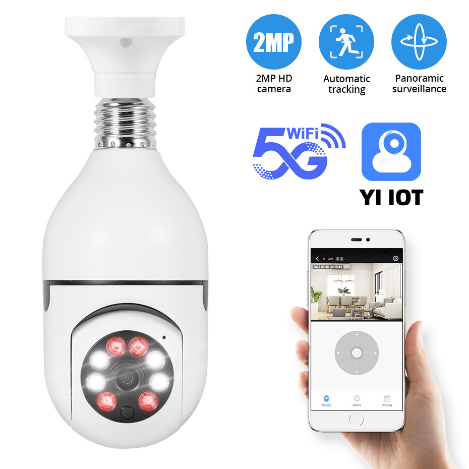 5G Wireless Light Bulb Camera Outdoor 360° Panoramic 1080P HD WiFi