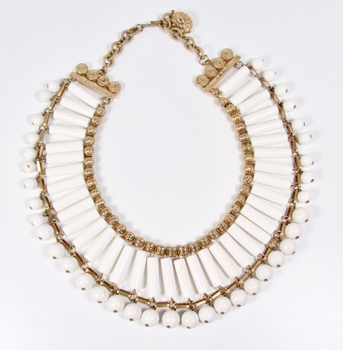 Black Beaded Statement Collar Necklace Vintage 50s 60s Monette of Paris Golden Amber