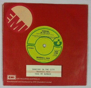 MARSHALL HAIN DANCING IN THE CITY 7" AUST PRESS VINYL JUKEBOX STRIP LABEL 1978