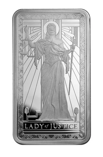 1 oz PAMP Lady of Justice Silver Bar -  999.0 Fine