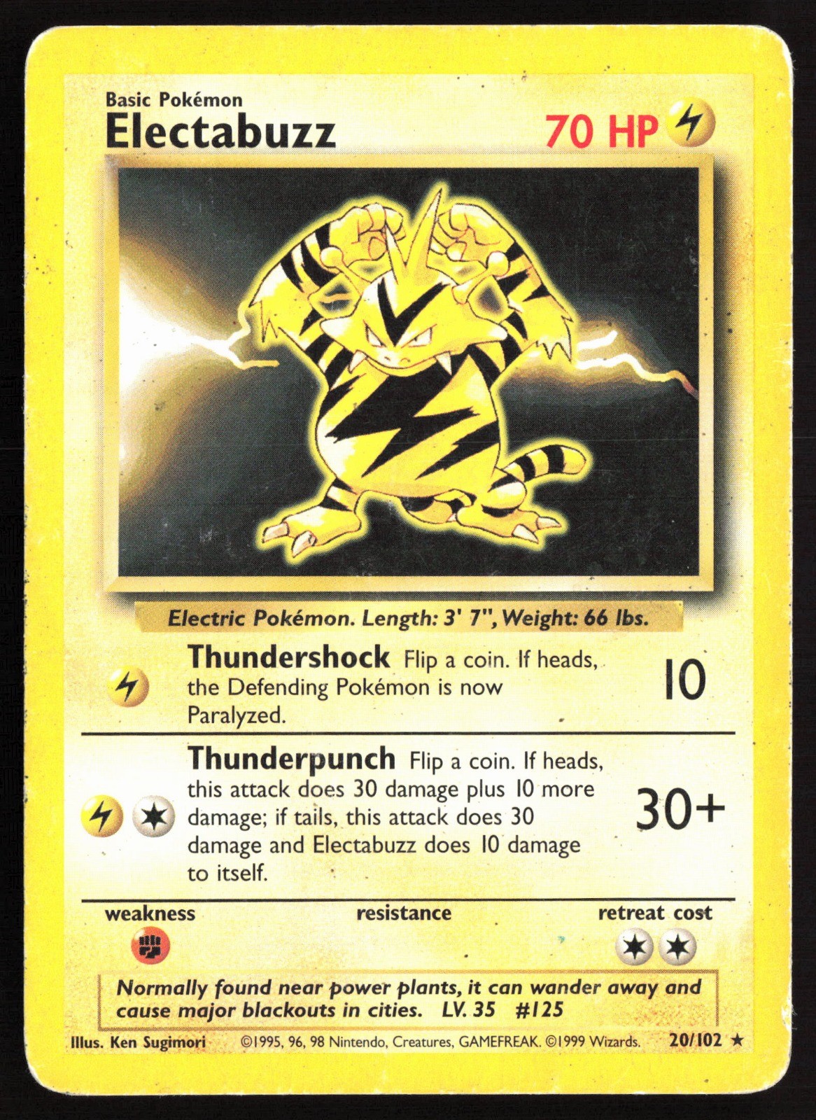 Pokemon Electabuzz 020/102 Base Set (Shadowless) Unlimited Rare MP