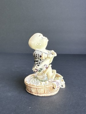 Vintage Asian Porcelain Figurine Boy Washing Feet Mini Statue 3.5 