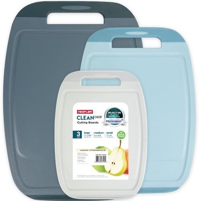 Microban Antimicrobial Plastic Cutting Board 3 Sets, BPA Free, Non-Slip EZ Gr...
