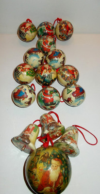 Weihnachtskugeln Konvolut  16 St. Christbaumschmuck Nostalgie Motive Pappe