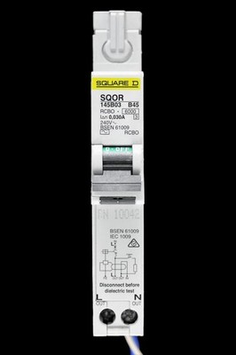 SQUARE D 45 AMP CURVE B 6kA 30mA RCBO TYP AC SQOR 145B03