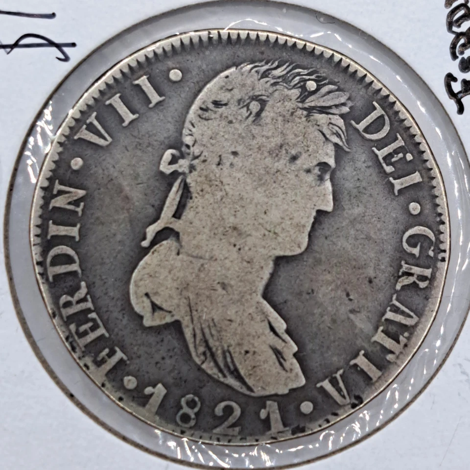 1821 ZS RG  Mexico 8 Reales Ferdinand VII Large Silver Coin Free Shipping  - Image 3 of 4