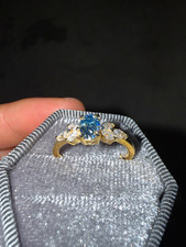 Cyan Blue Moissanite Ring Rose Gold Engagement Ring Size: 6 1/2