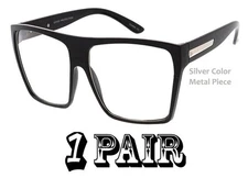 Oversized Square Frame Glasses Mens Womens Flat Top Square Clear Lens UV400
