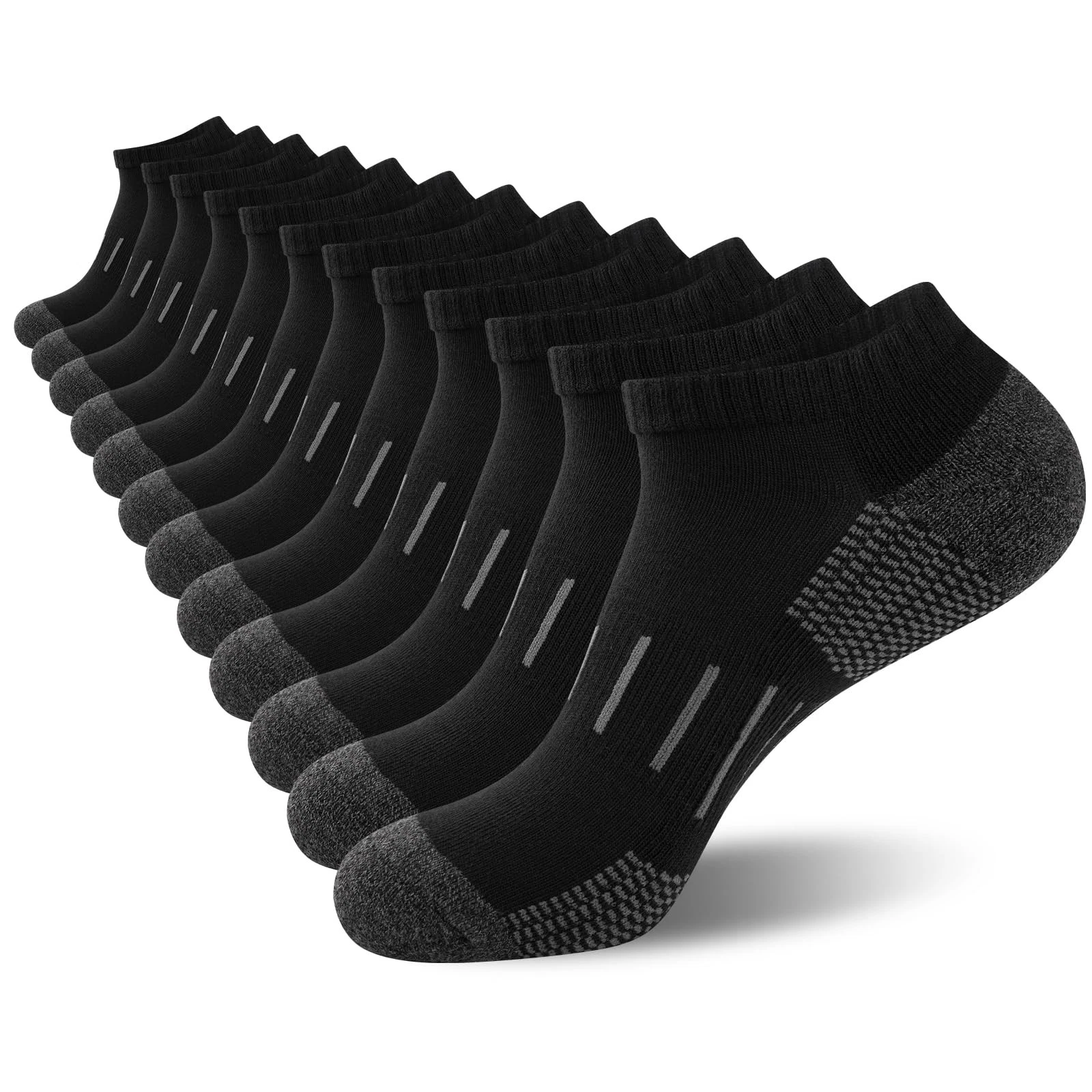 Ankle Socks 6 Pack Moisture Wicking Low Cut Black Size 612