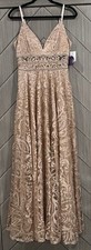 Windsor Nude Lace Rhinestone Sheer Waist Formal Split Long Prom Dress Sz 9