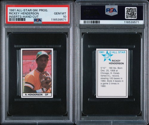 1981 Rickey Henderson PSA 10 GEM rara v 1980 Topps RC All-Star Game inserti carta - Foto 3 di 3