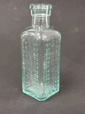 60319 Old Vintage Antique Glass Poison Bottle Patent Vapo Cresolene Aqua