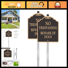 2 Pack 12x12 Inch No Trespassing Beware of Dog Signs - Reflective Metal, Weather