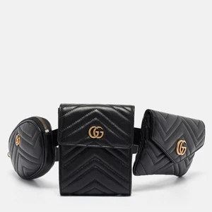 Sac multi ceinture Gucci cuir matelasse noir GG Marmont 2.0
