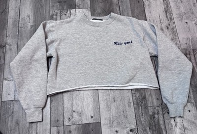 Brandy Melville Cropped Fleece Crew Sweatshirt New York Embroidered