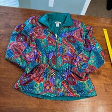 Vintage Lavon multicolor teal red purple windbreaker jacket size large petite