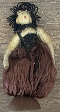 Small Handmade Folk Art Doll Origin Unknown 3" Wood Base