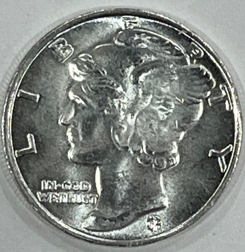 1/10 Troy Oz.  Silver Mercury Dime Design Round ; .999 silver round