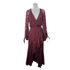 NEW Asos Red Silk Satin Jacquard Warped Spot Long Sleeve High Low Dress Size 6P