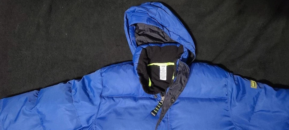 GAP Puffer Jacket Coat Youth Size 7-8 7 8 Hooded Fleece Interior Blue Black - Image 2 of 4