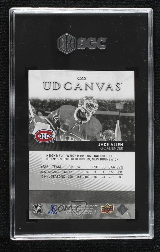 2023-24 Upper Deck Series 1 UD Canvas Black & White Jake Allen #C42 SGC 10 GEM - Image 2 of 2