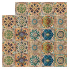 24 Pcs Mandala Style Tile Stickers, Peel and Stick Backsplash Tile Decals for...