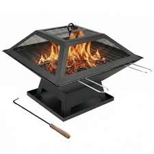 Square Fire Pit BBQ Grill – Outdoor Garden Brazier Stove Patio Heater