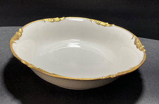 Antique J.P. Jean Pouyat Limoges Serving Bowl 8.5  Green Wreath Mark Gold Trim