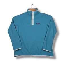 Patagonia Micro D Snap-T Fleece Pullover Womens Medium Mako Blue Teal Snap Mock