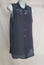 H&M Black Sleeveless Lace Chiffon Blouse Top ...