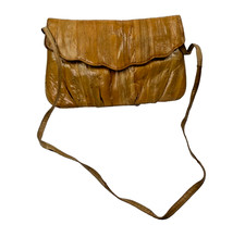 80s Genuine Brown Eel Skin Magnetic Clasp Convertible Shoulder Bag Purse Handbag