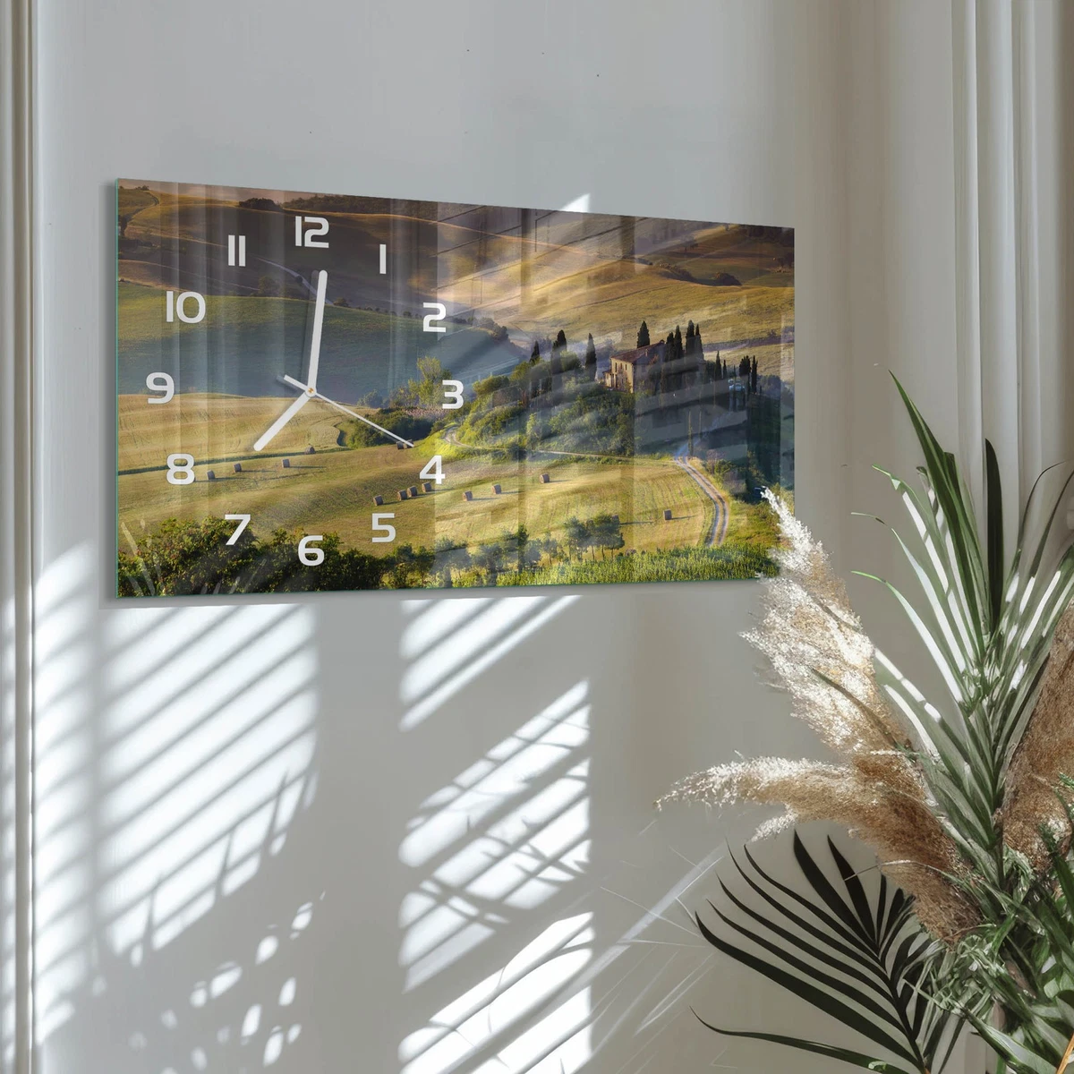 Reloj de Pared Rectangular Cristal Templado Silencioso Toscana Italia 60x30 cm