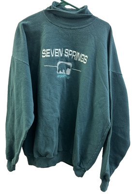 VTG Skiing Turtleneck Sweatshirt Seven Springs PA Sz 2XL Teal Made In USA